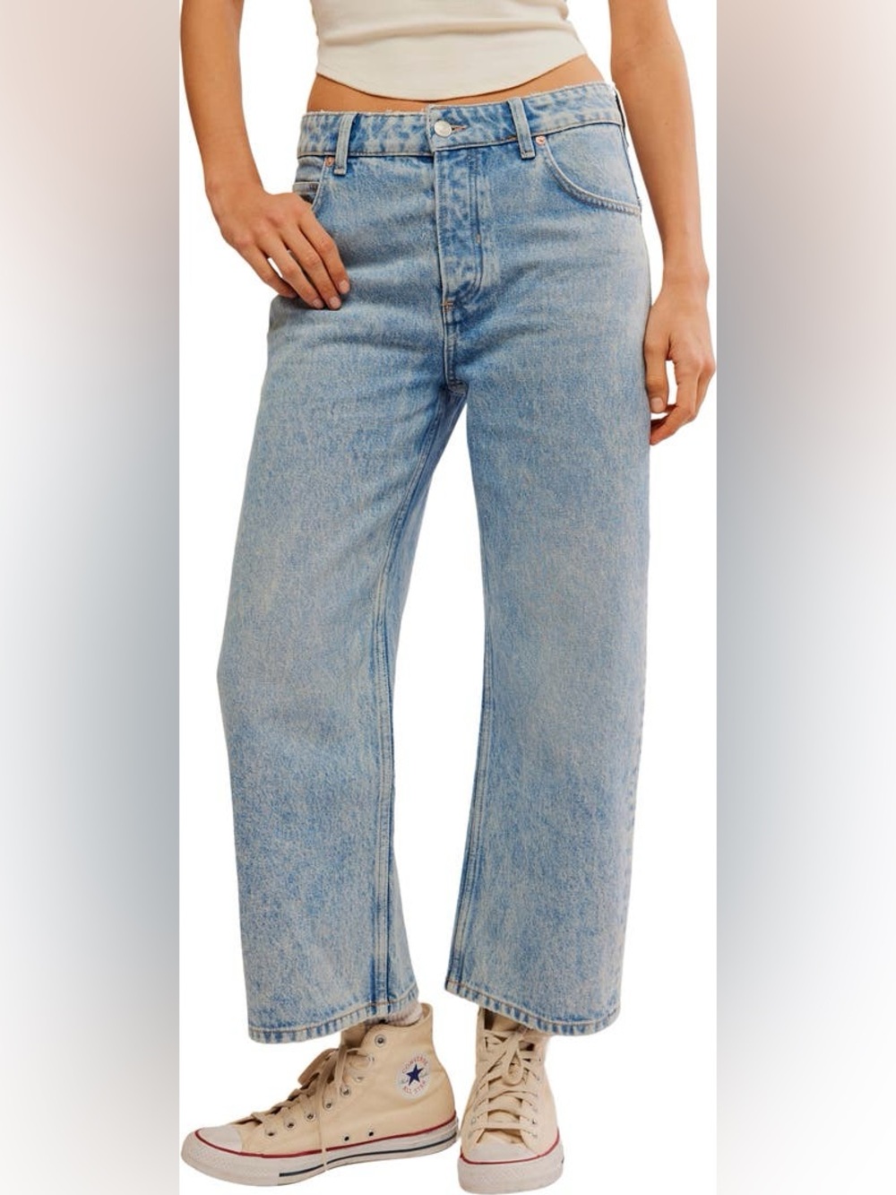 FREE PEOPLE We The Free Deep Trance Dropped Boyfriend Jeans Blue Denim Size 28